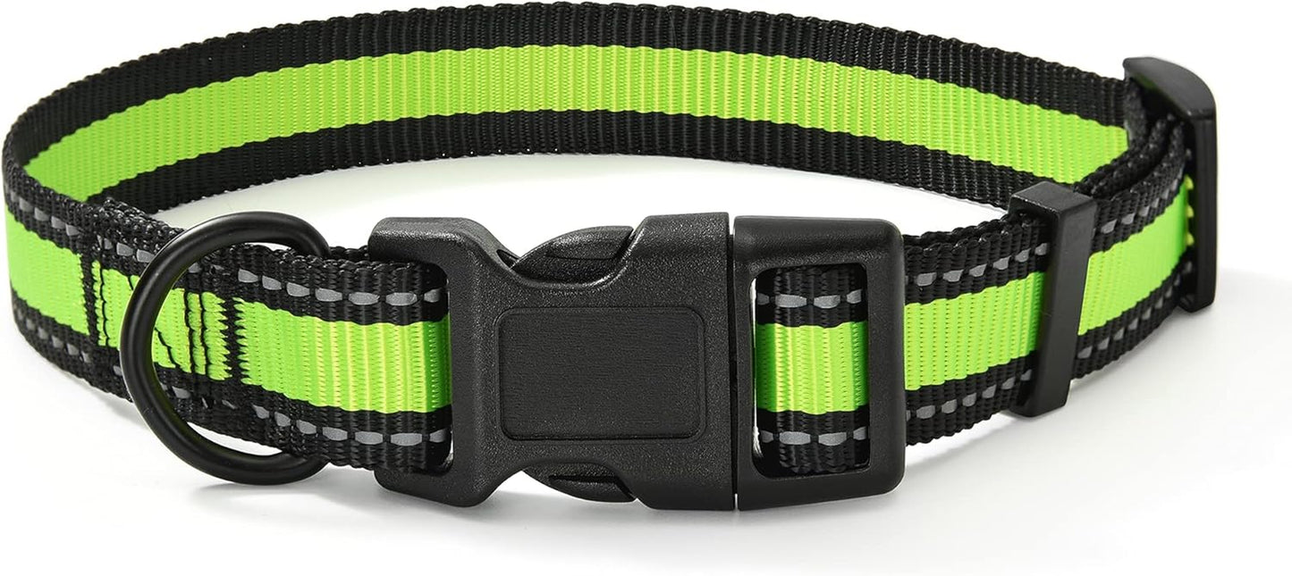 | Nylon Night Light Glow Collar for Medium Dogs | Reflective Band Cat Collar | Fluorescence Self-Luminescence Strap Puppy Collar | Safe Night Walk Collars for Dogs (Lime, S)