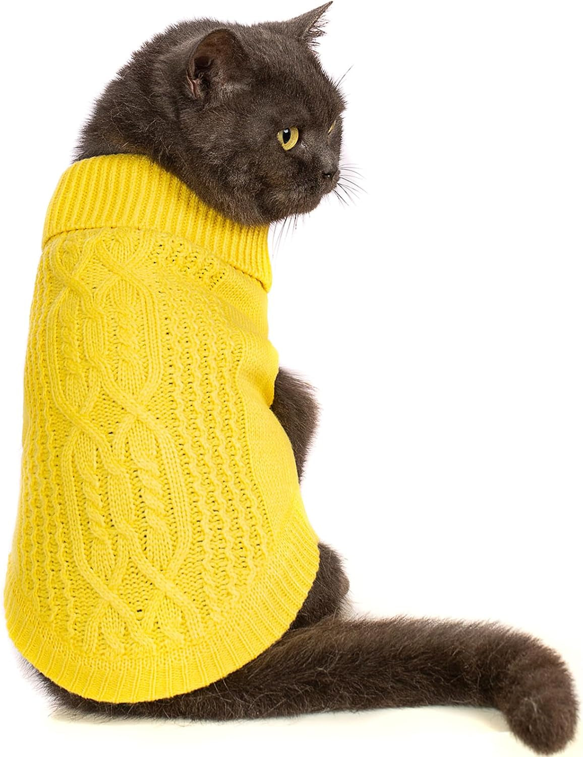 Cat Sweater 16 Color Turtleneck Knitted Sleeveless Dog Sweater Warm Winter Kitten Clothes Outfits for Cats or Small Dogs in Cold Season(Medium, Olive Green)