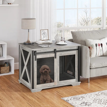 Dog Crate Furniture with Sliding Barn Door