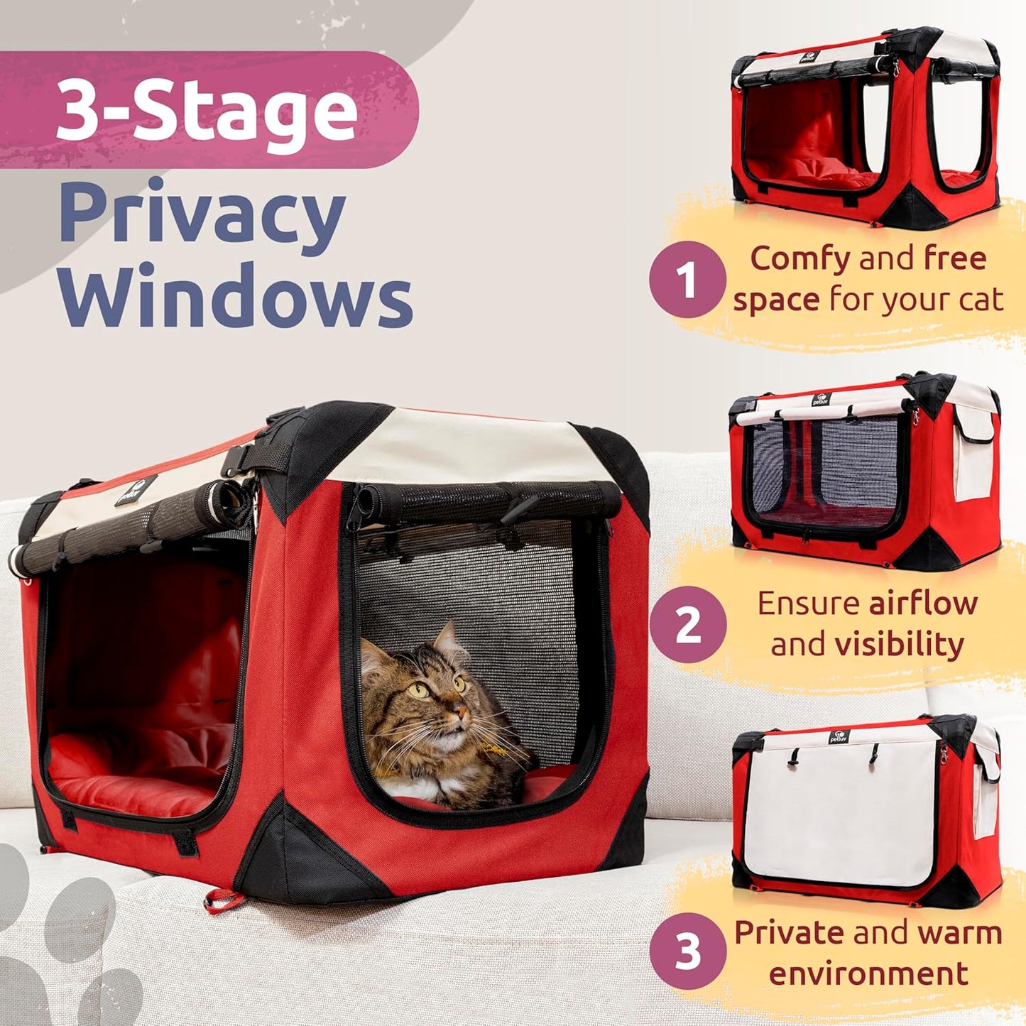 Large Cat Carrier & Dog Carrier for 2 Cats or Medium Dog. Soft Sided Pet Carrier for Travel. Collapsible, Portable Cat Bag with Soft Bed, Top & Side Loading, Locking Zippers, Puppy Crate & Cat Kennel