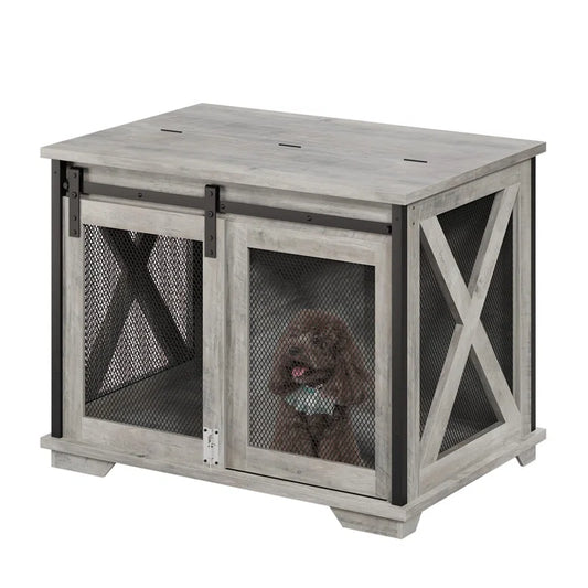 Dog Crate Furniture with Sliding Barn Door