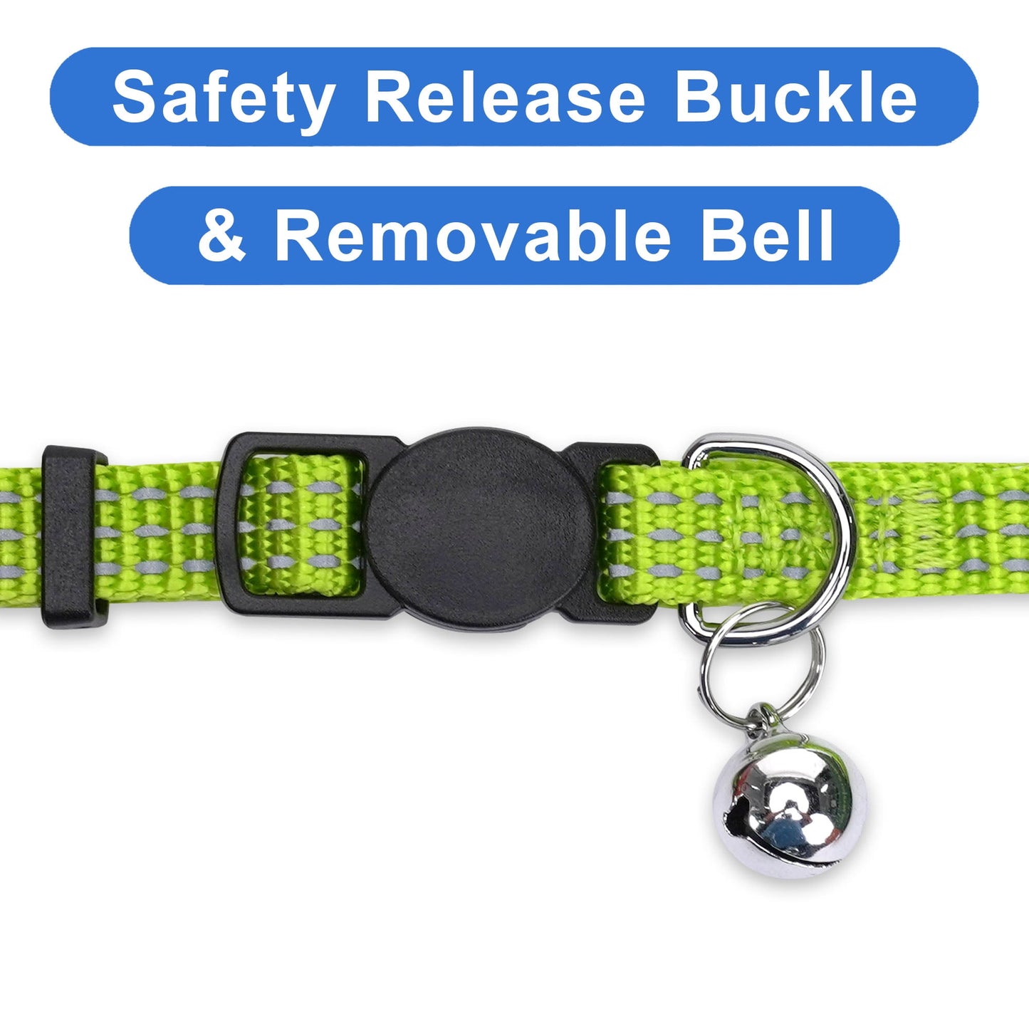 Reflective Cat Collar with Safety Buckle and Removable Bell Cat Collar Kitten Collar Green Cat Collar