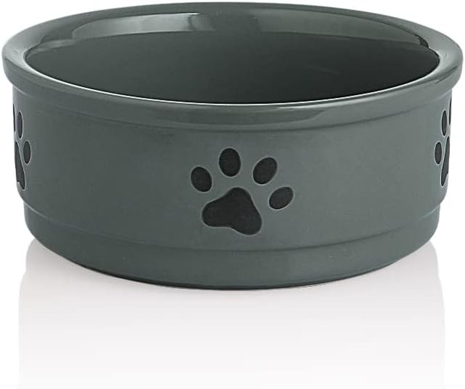 Ceramic Dog Bowls with Bone Pattern, Dog Food Dish for Large Dogs, Porcelain Pet Bowl for Water 70 Fl Oz (Gray)