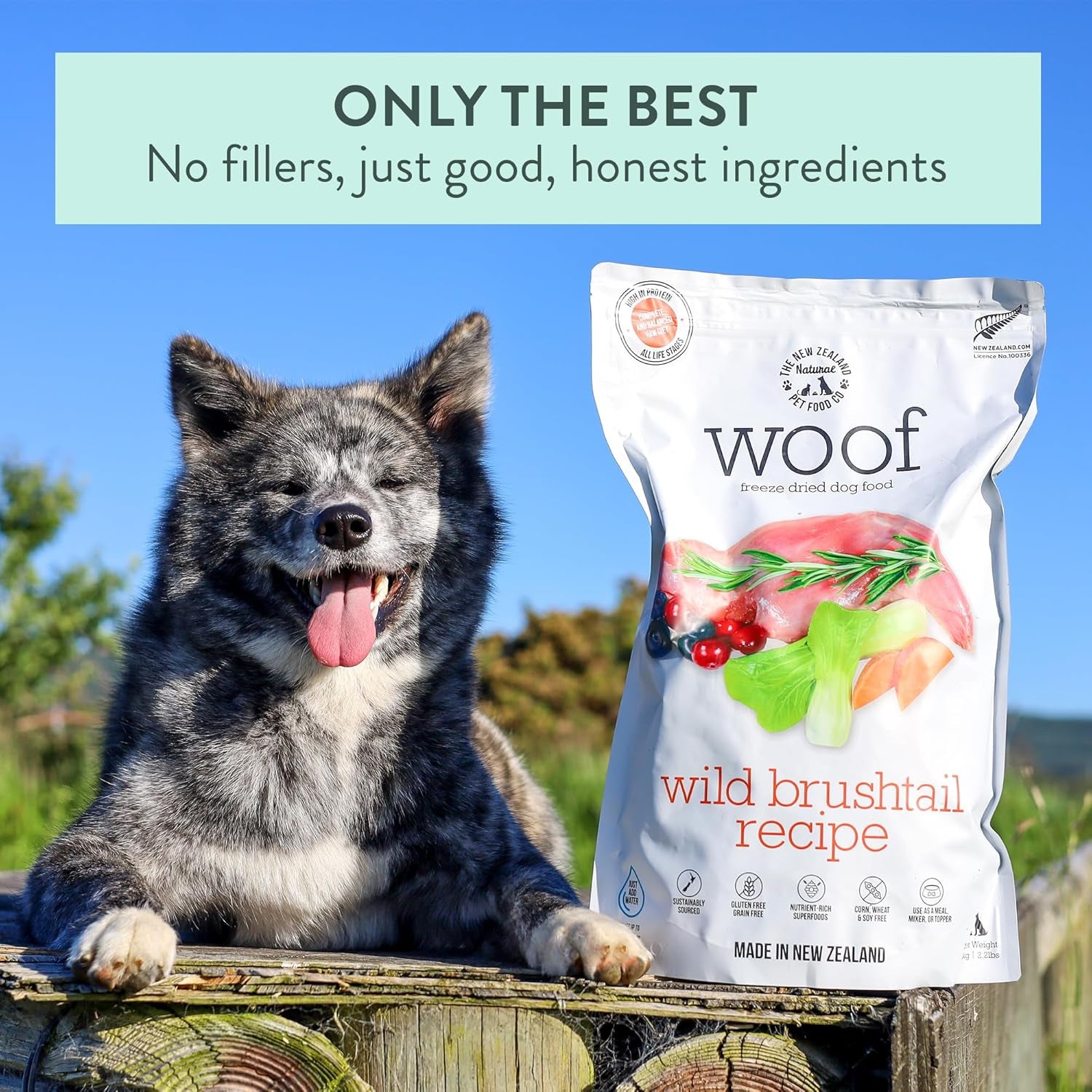 WOOF Freeze Dried Dog Food - Wild Brushtail Recipe, High Protein Dog Treats, Dog Food Toppers & Meals, 2.2 Lb