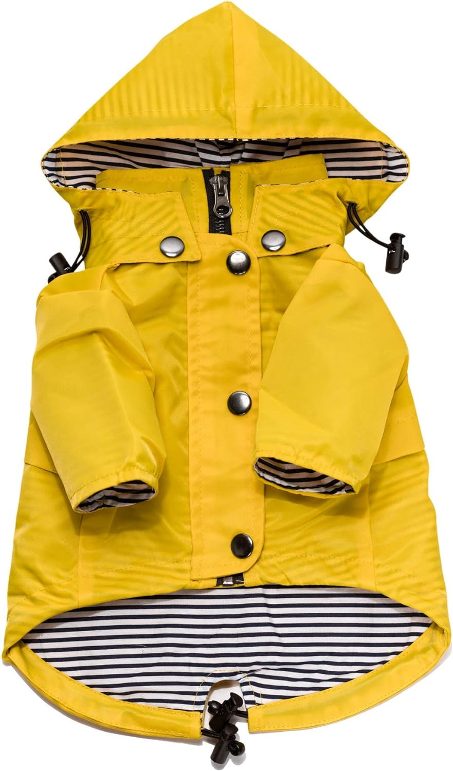 Zip up Dog Raincoats with Reflective Buttons, Pockets, Rain/Water Resistant, Adjustable Drawstring, & Removable Hood - XXS to XXL - Stylish Premium Dog Raincoats (Yellow, Large)