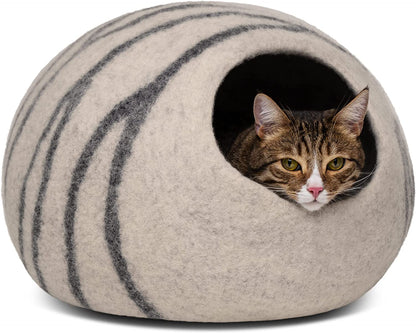 Cat Cave – Premium Felt Cat Bed for Indoor Cats, Handmade 100% Merino Wool (Light Shades) (Medium, Aquamarine)