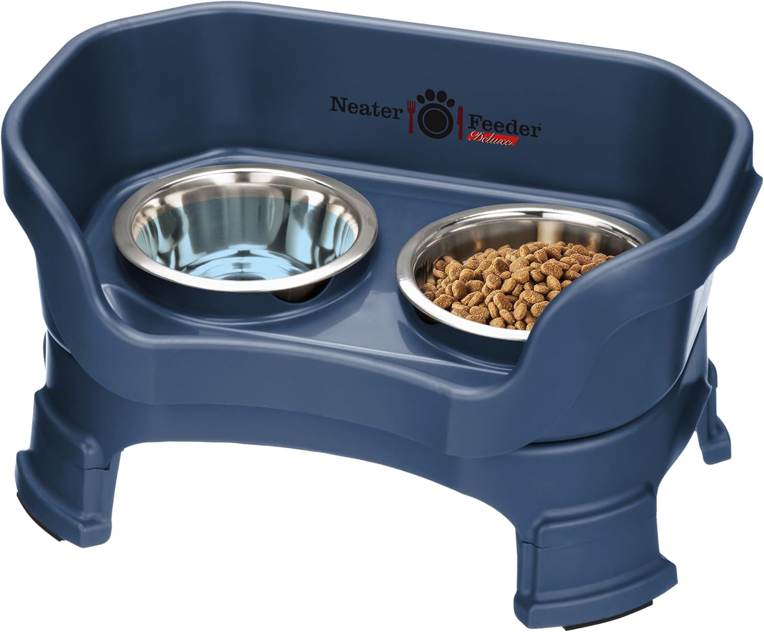 Neater Feeder Deluxe Small Mess Proof Feeder for Small Dogs & Cats, 1-1/2 Cup Food & 2-1/4 Cup Water Stainless Steel Bowls, Adjustable Height, Elevated, No Spill, Non-Tip, Non-Slip. Made in USA