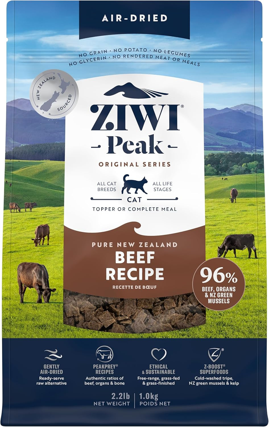 Peak Air-Dried Cat Food – Beef - All Natural, High Protein, Grain Free, Limited Ingredient W/ Superfoods (14Oz)