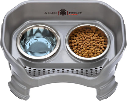 Neater Feeder Deluxe Small Mess Proof Feeder for Small Dogs & Cats, 1-1/2 Cup Food & 2-1/4 Cup Water Stainless Steel Bowls, Adjustable Height, Elevated, No Spill, Non-Tip, Non-Slip. Made in USA