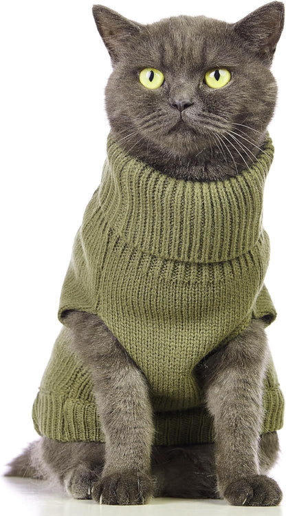 Cat Sweater 16 Color Turtleneck Knitted Sleeveless Dog Sweater Warm Winter Kitten Clothes Outfits for Cats or Small Dogs in Cold Season(Medium, Olive Green)