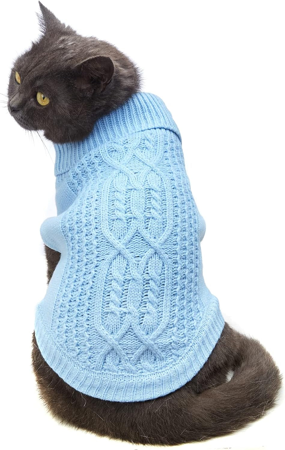 Cat Sweater 16 Color Turtleneck Knitted Sleeveless Dog Sweater Warm Winter Kitten Clothes Outfits for Cats or Small Dogs in Cold Season(Medium, Olive Green)