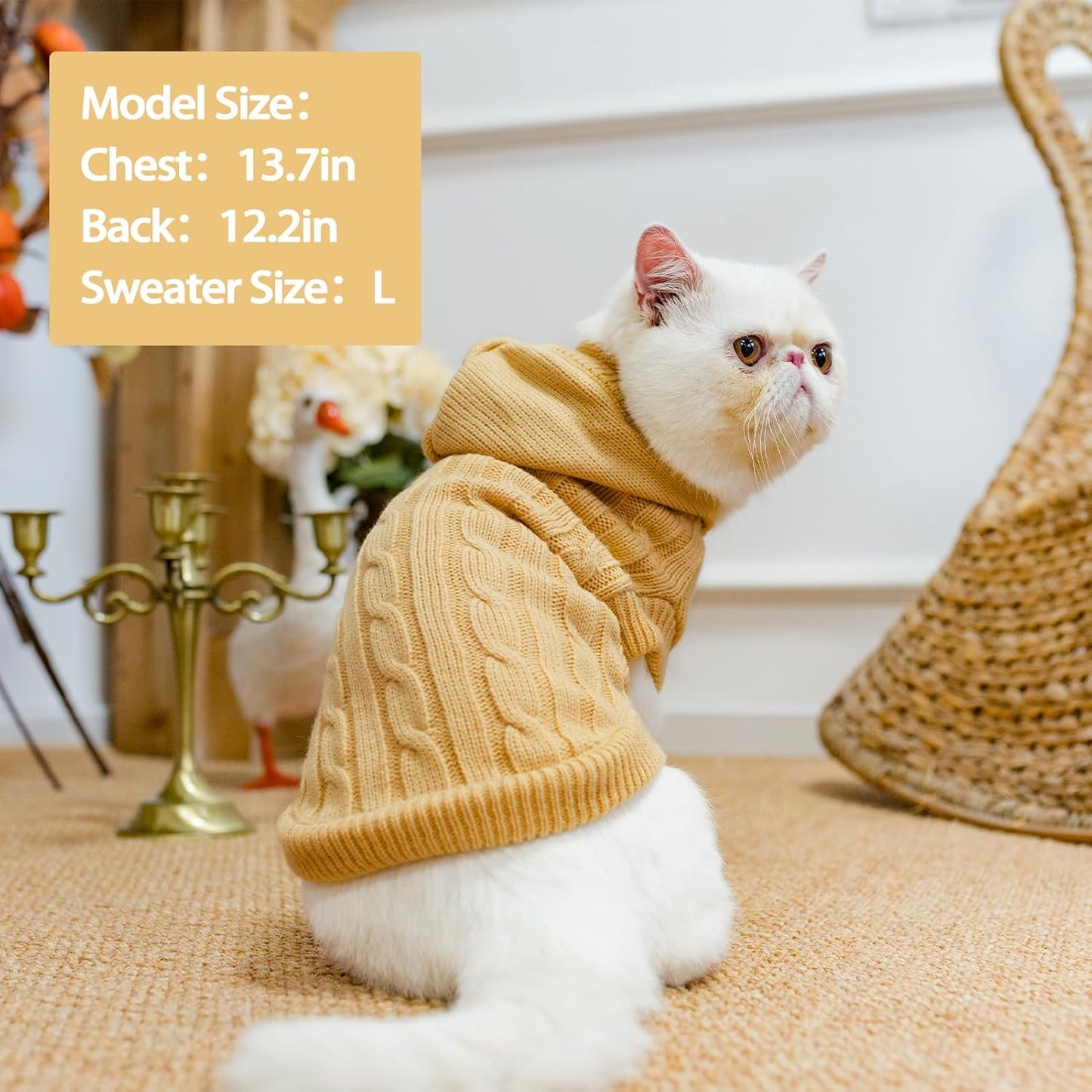 Winter Dog or Cat Sweater Coat - Soft Cold Weather Clothes Knitwear for Kitties & Small Dogs Indoor Outdoor Walking Warm, Knitted Classic for Doggies Kitties Girls Boys, Cream M