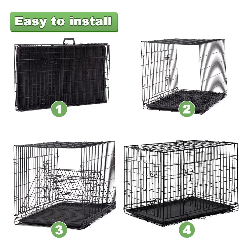 Double-Door Metal Dog Crate with Divider and Tray, X-Large, 48"L