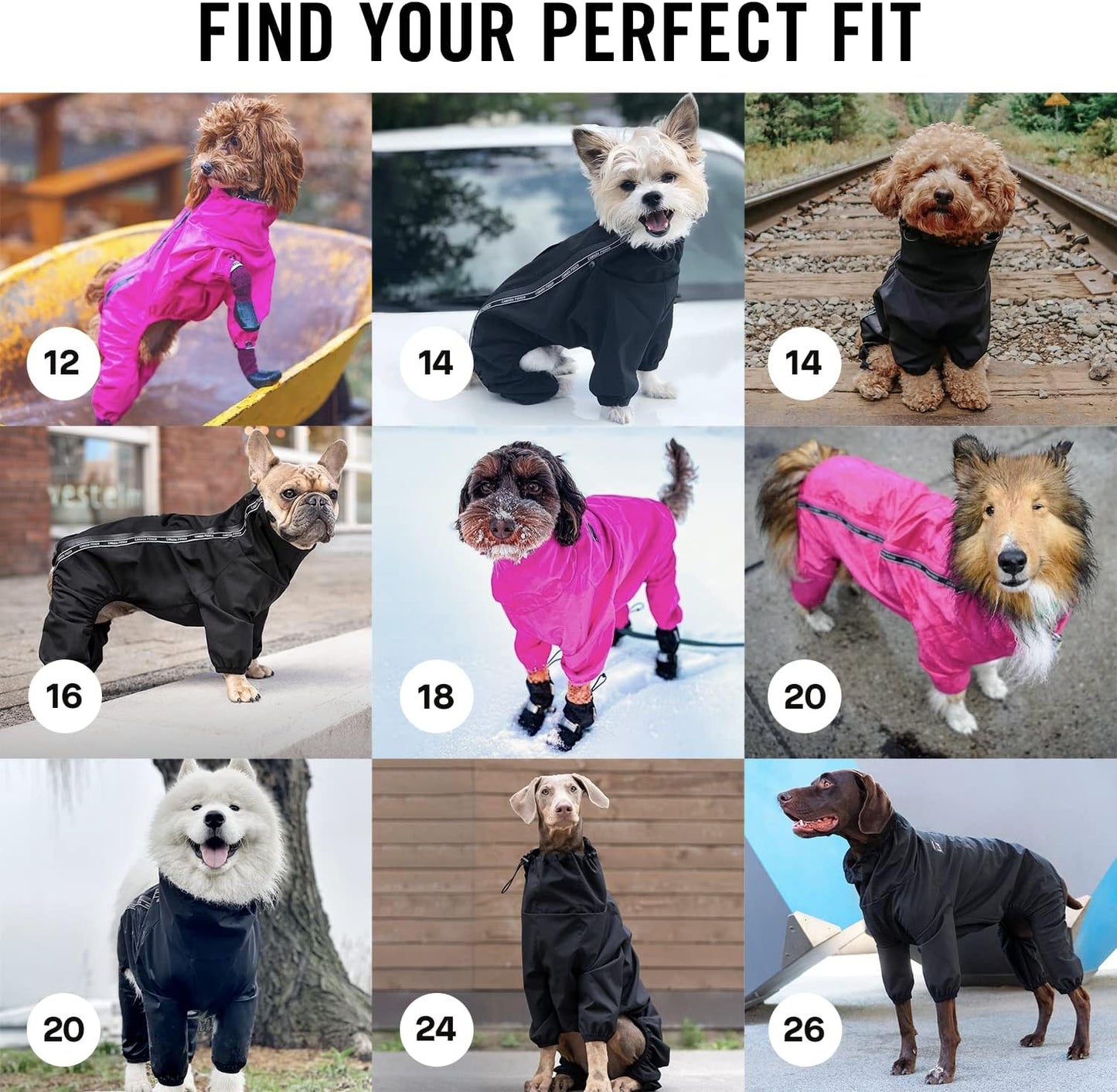 Dog Slush Suit Dog Bodysuit for Rain and Snow Full Body Dog Suit Water-Resistant Dog Onesie (Black, 16 (15-17" Back Length))