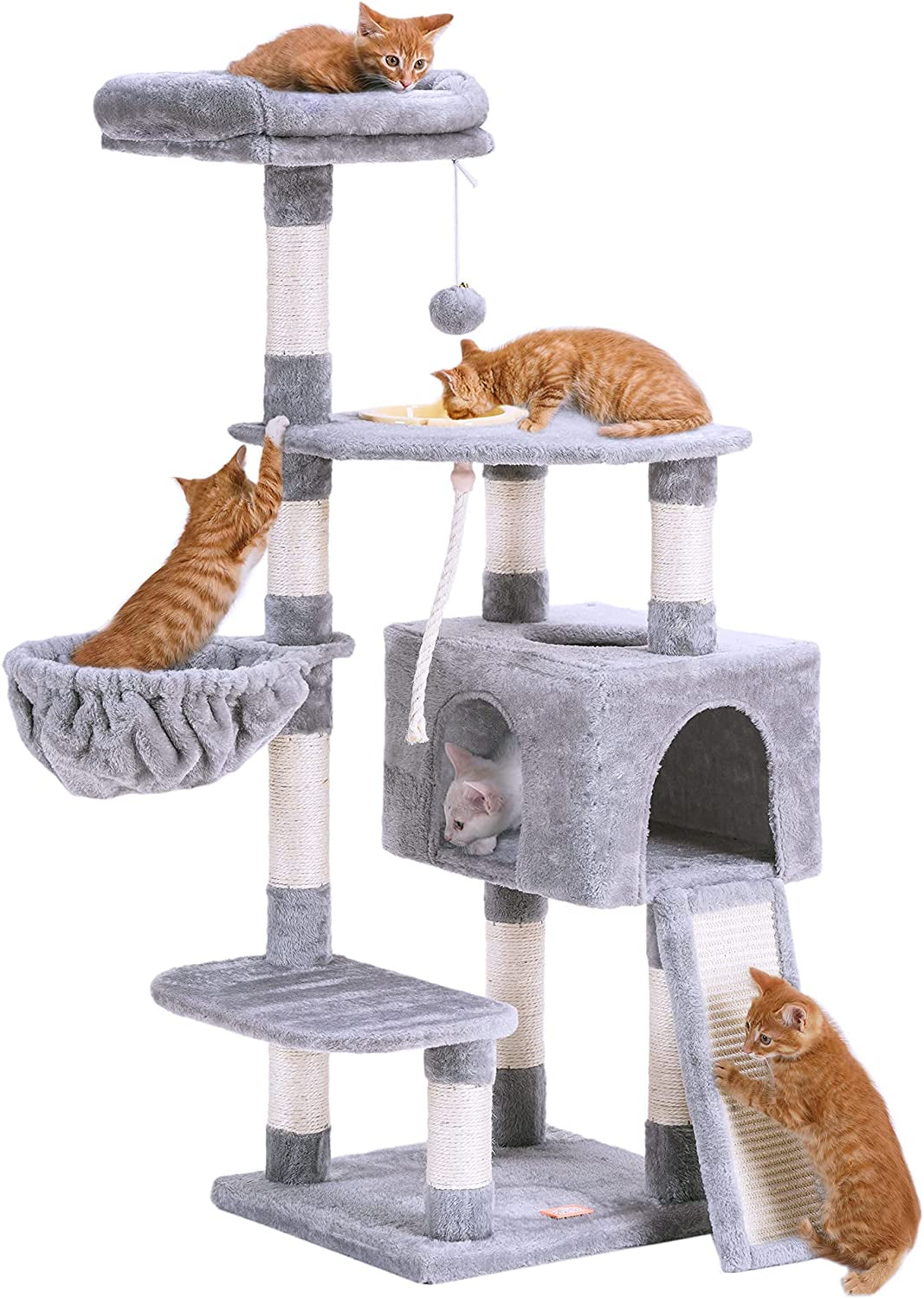 Cat Tree, Cat Tower for Indoor Cats with Scratching Board, Multi-Level Cat Furniture Condo with Feeding Bowl Smoky Gray HCT010G