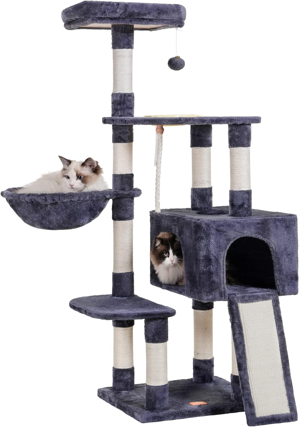 Cat Tree, Cat Tower for Indoor Cats with Scratching Board, Multi-Level Cat Furniture Condo with Feeding Bowl Smoky Gray HCT010G