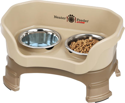 Neater Feeder Deluxe Small Mess Proof Feeder for Small Dogs & Cats, 1-1/2 Cup Food & 2-1/4 Cup Water Stainless Steel Bowls, Adjustable Height, Elevated, No Spill, Non-Tip, Non-Slip. Made in USA