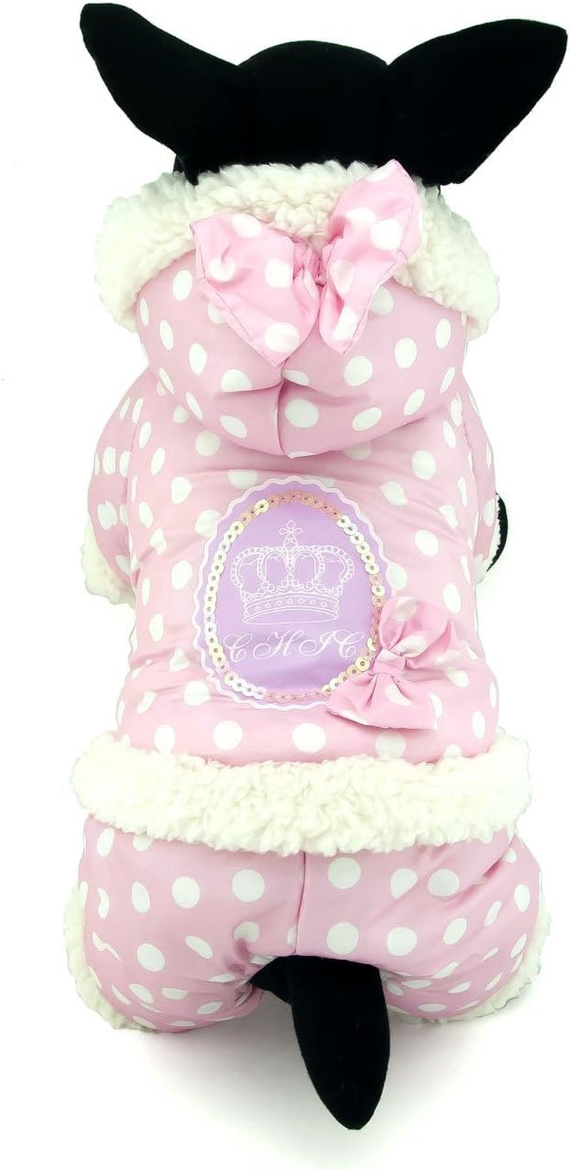 Polka Dots Hooded Warm Pet Fleece Jumpsuit Puppy or Cat Winter Snowsuit Small Dog Cat Coat Jacket Pjs Outfits Chihuahua Clothes Apparel Pink L