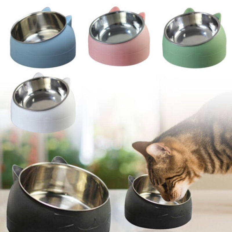 Cat Bowl Stainless Steel Tilted Raised Pet Food Feeder Slant Dish 200Ml