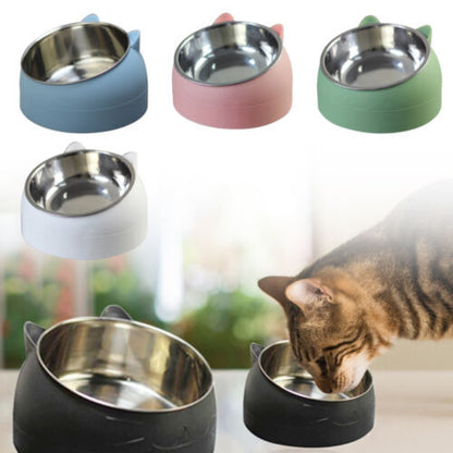 Cat Bowl Stainless Steel Tilted Raised Pet Food Feeder Slant Dish 200Ml