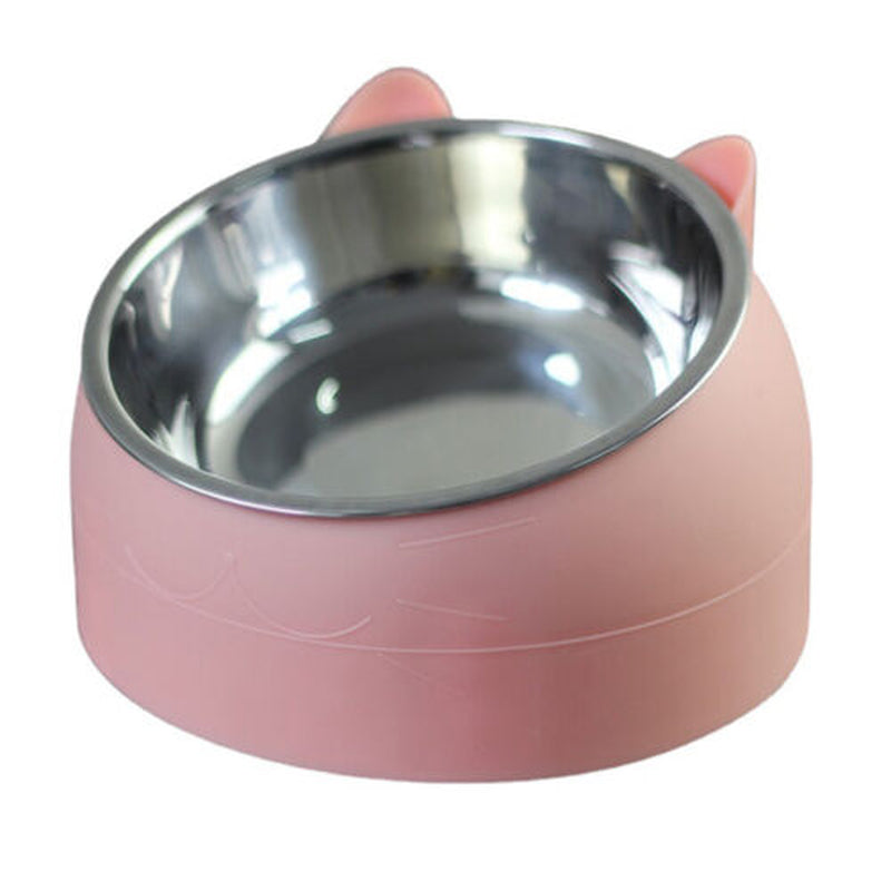 Cat Bowl Stainless Steel Tilted Raised Pet Food Feeder Slant Dish 200Ml