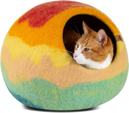 Cat Cave – Premium Felt Cat Bed for Indoor Cats, Handmade 100% Merino Wool (Light Shades) (Medium, Aquamarine)