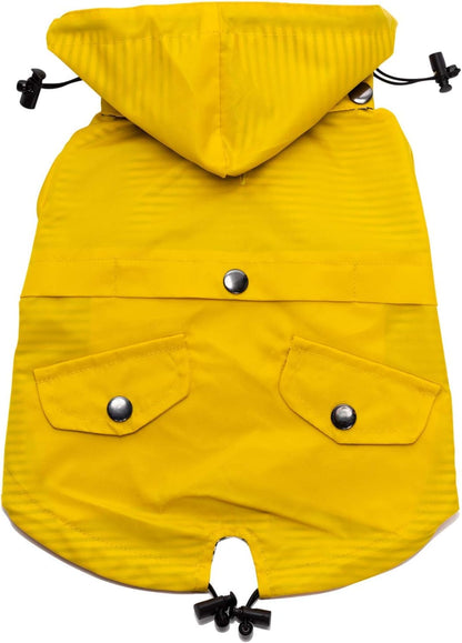 Zip up Dog Raincoats with Reflective Buttons, Pockets, Rain/Water Resistant, Adjustable Drawstring, & Removable Hood - XXS to XXL - Stylish Premium Dog Raincoats (Yellow, Large)