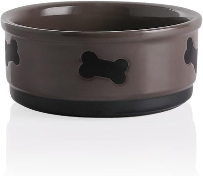 Ceramic Dog Bowls with Bone Pattern, Dog Food Dish for Large Dogs, Porcelain Pet Bowl for Water 70 Fl Oz (Gray)