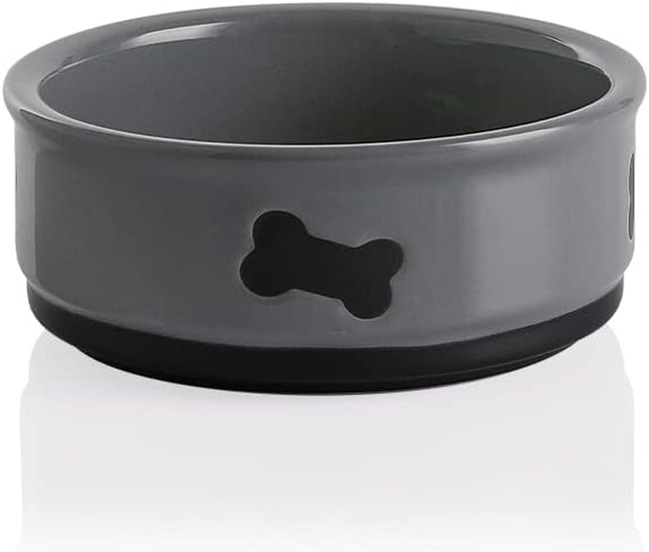 Ceramic Dog Bowls with Bone Pattern, Dog Food Dish for Large Dogs, Porcelain Pet Bowl for Water 70 Fl Oz (Gray)