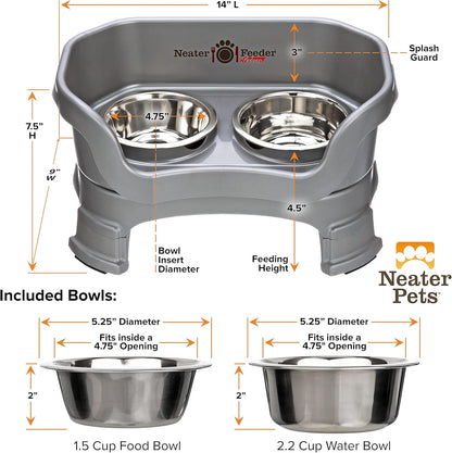 Neater Feeder Deluxe Small Mess Proof Feeder for Small Dogs & Cats, 1-1/2 Cup Food & 2-1/4 Cup Water Stainless Steel Bowls, Adjustable Height, Elevated, No Spill, Non-Tip, Non-Slip. Made in USA