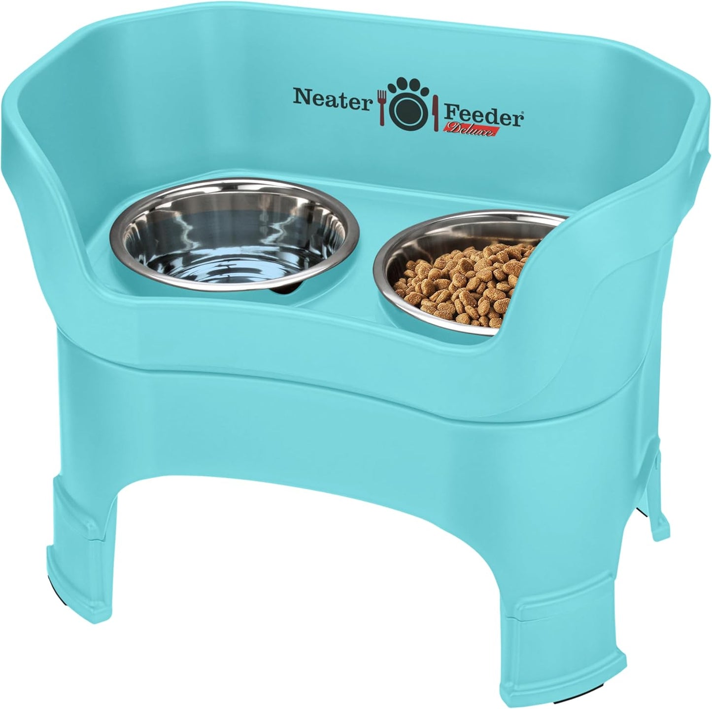 Neater Feeder Deluxe Small Mess Proof Feeder for Small Dogs & Cats, 1-1/2 Cup Food & 2-1/4 Cup Water Stainless Steel Bowls, Adjustable Height, Elevated, No Spill, Non-Tip, Non-Slip. Made in USA