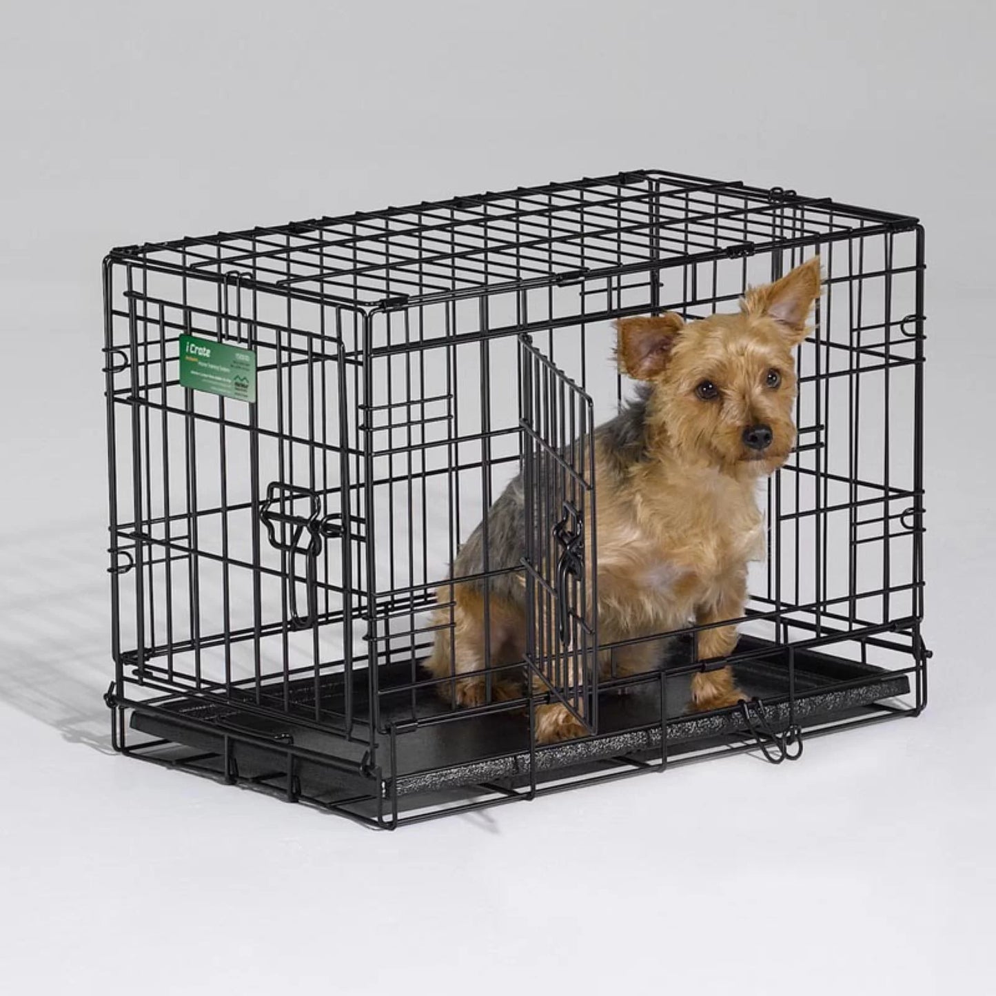 Newly Enhanced Double Door Icrate Dog Crate, Includes Leak-Proof Pan, Floor Protecting Feet, Divider Panel & New Patented Features, Measures 36.6L X 21.9W X 24.5H Inches, Black