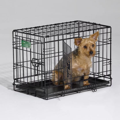 Newly Enhanced Double Door Icrate Dog Crate, Includes Leak-Proof Pan, Floor Protecting Feet, Divider Panel & New Patented Features, Measures 36.6L X 21.9W X 24.5H Inches, Black