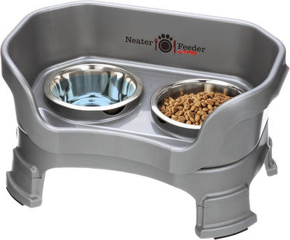 Neater Feeder Deluxe Small Mess Proof Feeder for Small Dogs & Cats, 1-1/2 Cup Food & 2-1/4 Cup Water Stainless Steel Bowls, Adjustable Height, Elevated, No Spill, Non-Tip, Non-Slip. Made in USA