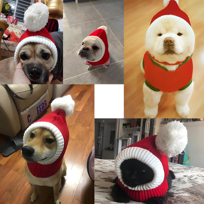 Funny Winter Dog Beanies Cap with Pompon Crocheted Snood Adorable Dog Hat Red Warm Winter Dog Hat Knit Snood Headband Protector for Pets & Women & Man (X-Small)