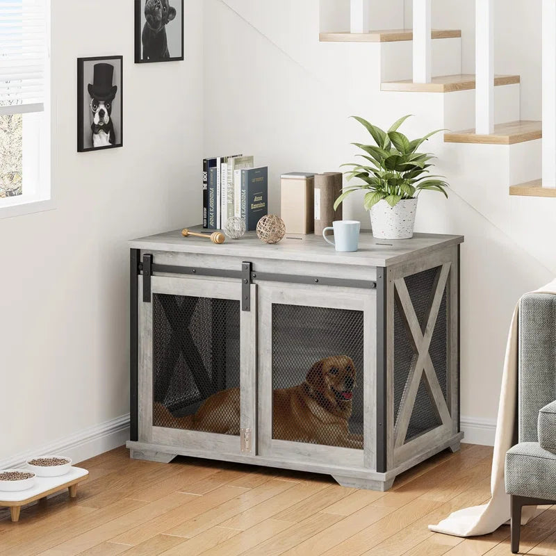 Dog Crate Furniture with Sliding Barn Door