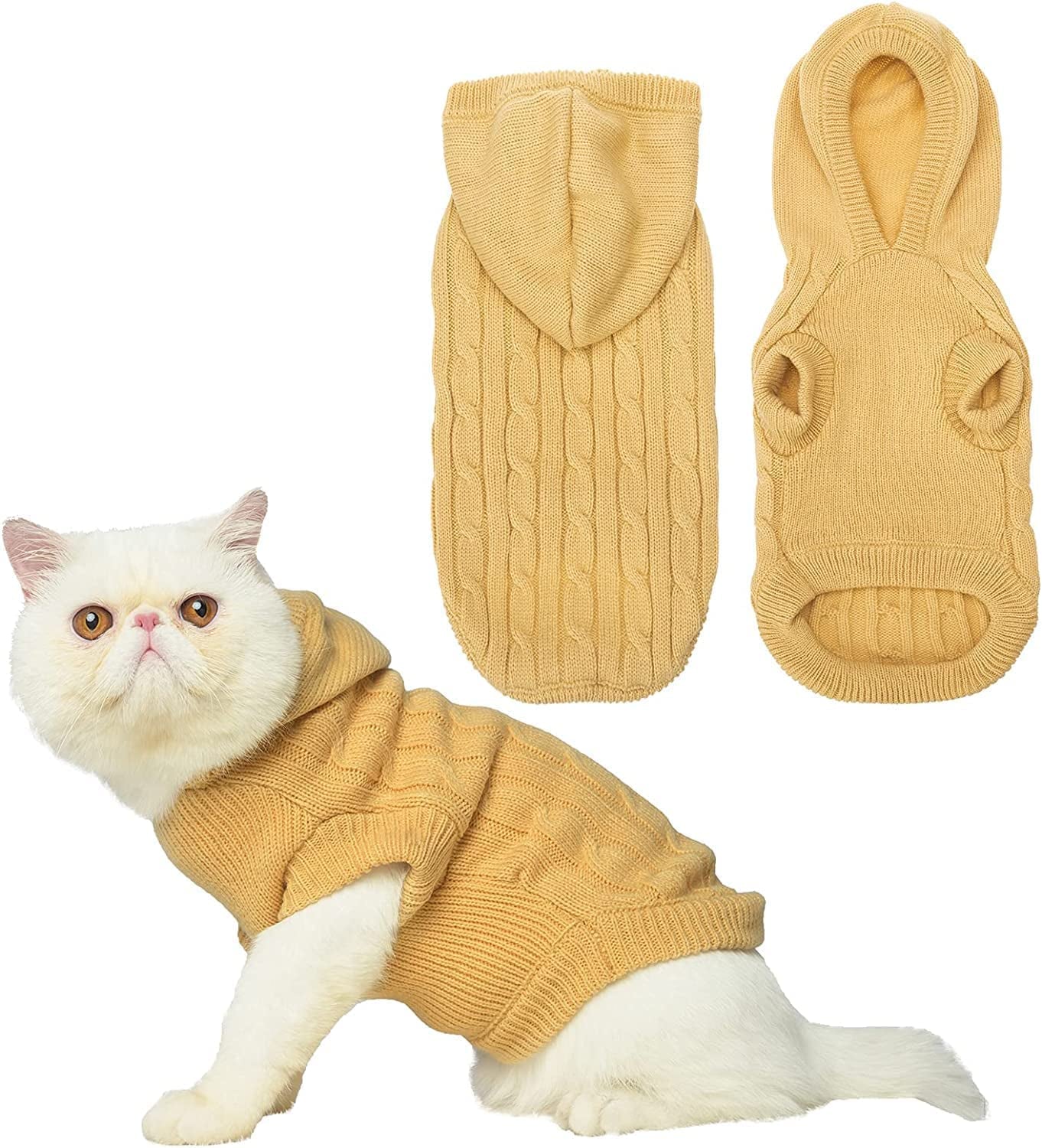 Winter Dog or Cat Sweater Coat - Soft Cold Weather Clothes Knitwear for Kitties & Small Dogs Indoor Outdoor Walking Warm, Knitted Classic for Doggies Kitties Girls Boys, Cream M