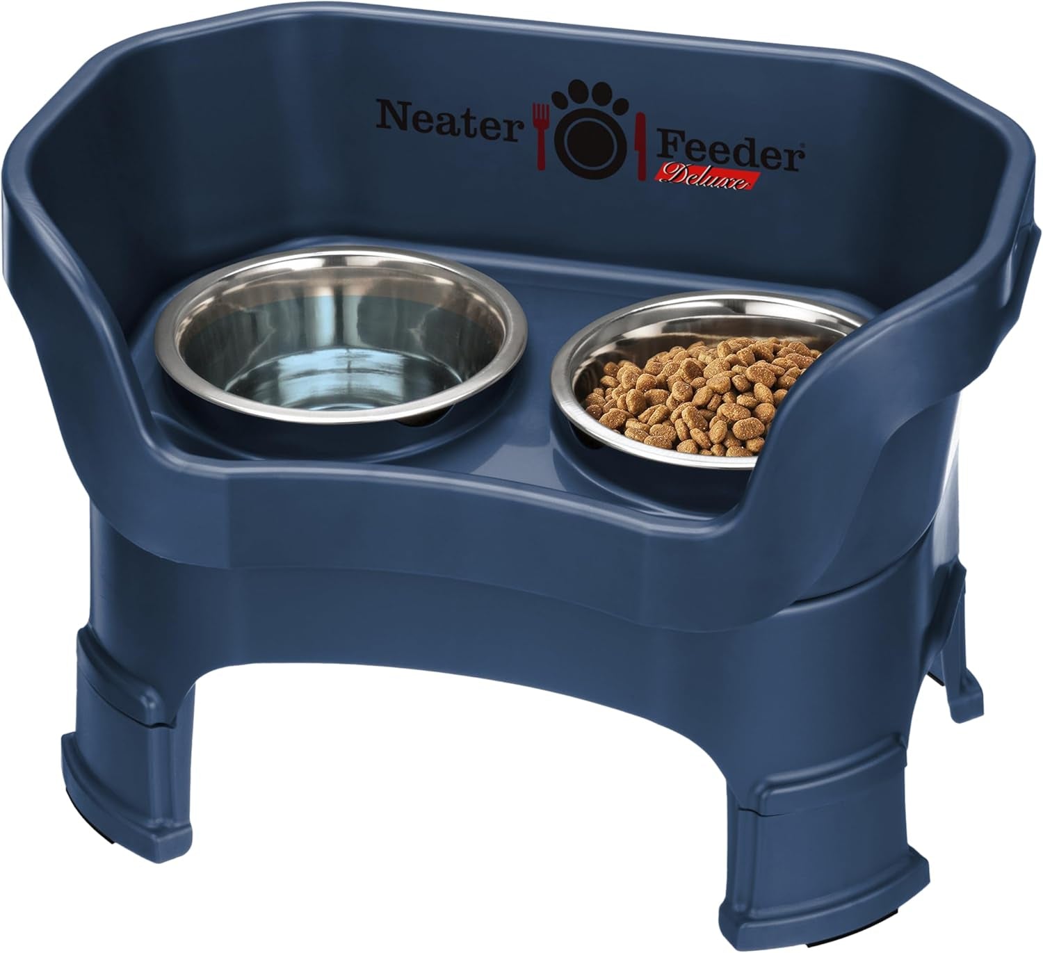 Neater Feeder Deluxe Small Mess Proof Feeder for Small Dogs & Cats, 1-1/2 Cup Food & 2-1/4 Cup Water Stainless Steel Bowls, Adjustable Height, Elevated, No Spill, Non-Tip, Non-Slip. Made in USA