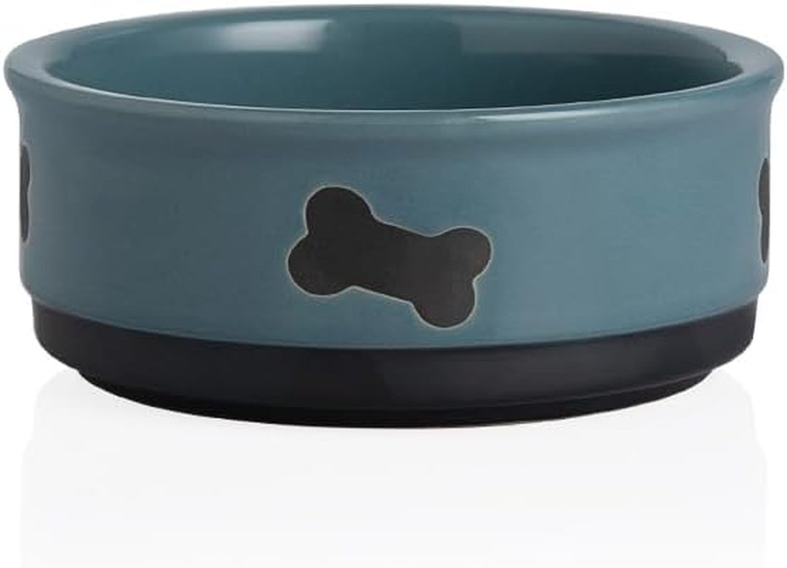 Ceramic Dog Bowls with Bone Pattern, Dog Food Dish for Large Dogs, Porcelain Pet Bowl for Water 70 Fl Oz (Gray)