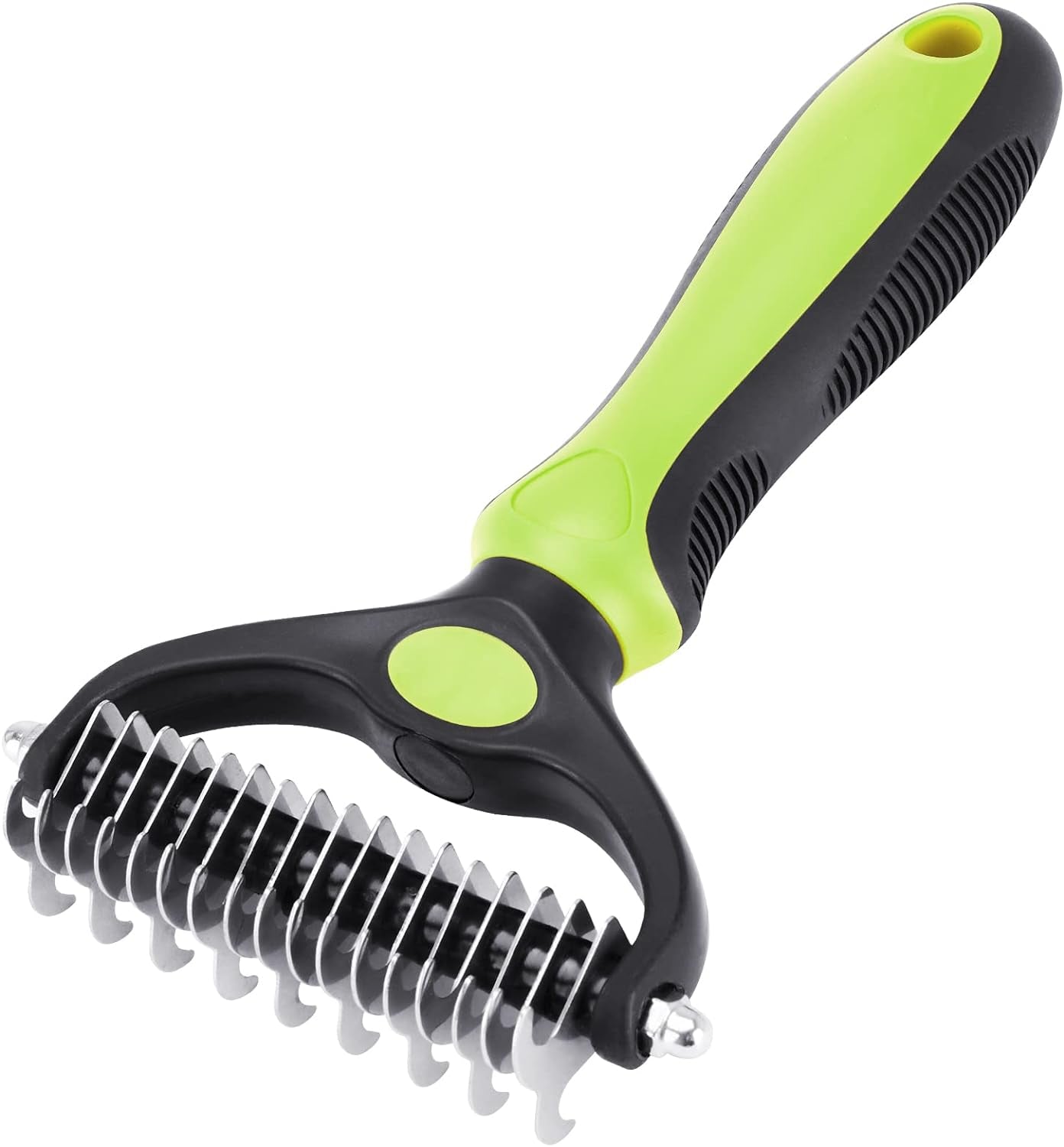 Pet Grooming Tool - 2 Sided Undercoat Rake for Cats and Dogs - Safe Dematting Comb for Easy Mats & Tangles Removing - No More Nasty Shedding and Flying Hair