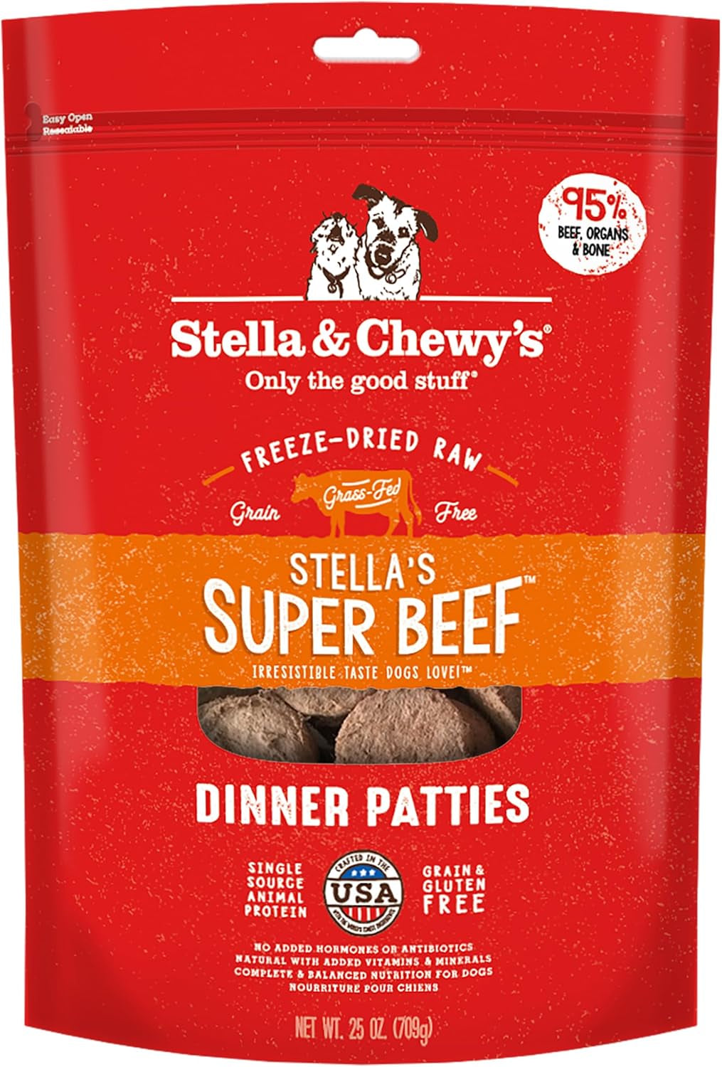 Freeze Dried Raw Dinner Patties – Grain Free Dog Food, Protein Rich Stella’S Super Beef Recipe – 14 Oz Bag