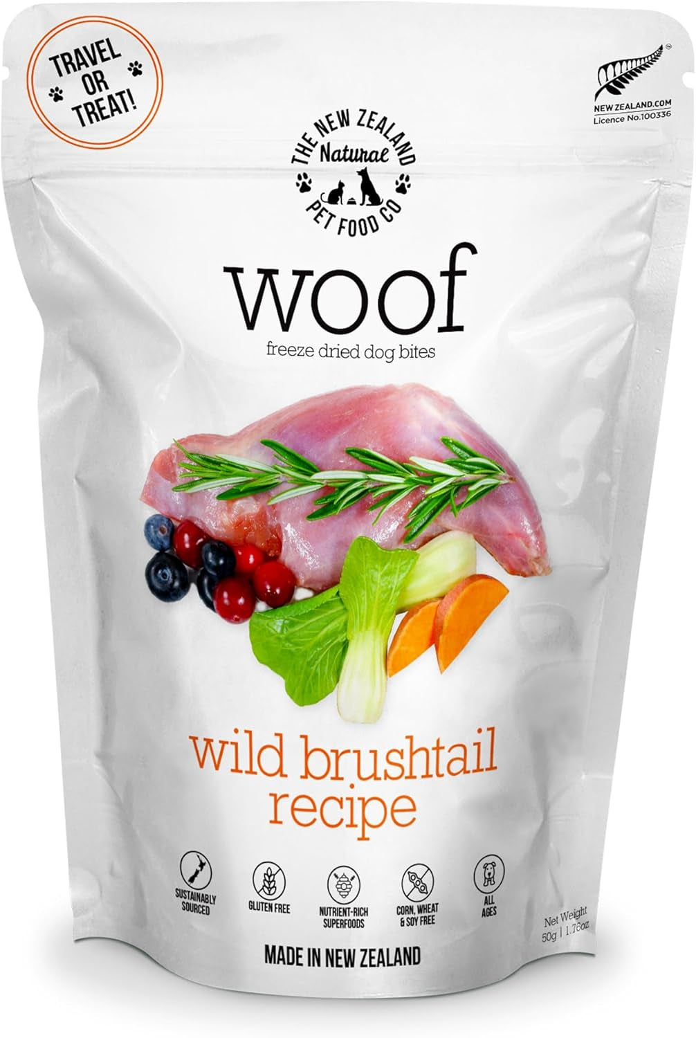 WOOF Freeze Dried Dog Food - Wild Brushtail Recipe, High Protein Dog Treats, Dog Food Toppers & Meals, 2.2 Lb