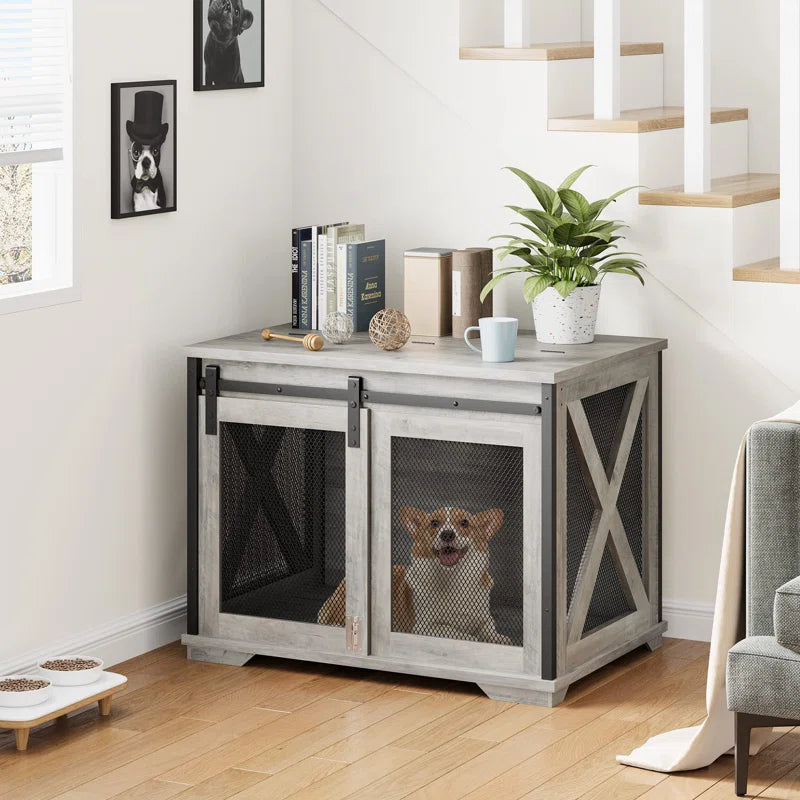 Dog Crate Furniture with Sliding Barn Door