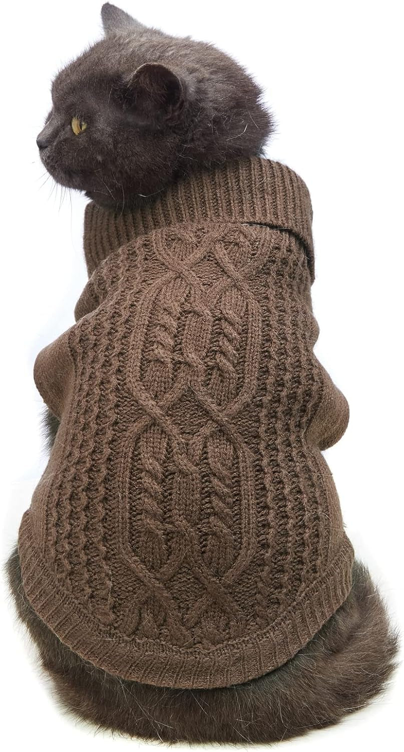 Cat Sweater 16 Color Turtleneck Knitted Sleeveless Dog Sweater Warm Winter Kitten Clothes Outfits for Cats or Small Dogs in Cold Season(Medium, Olive Green)