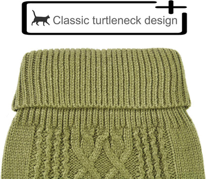 Cat Sweater 16 Color Turtleneck Knitted Sleeveless Dog Sweater Warm Winter Kitten Clothes Outfits for Cats or Small Dogs in Cold Season(Medium, Olive Green)